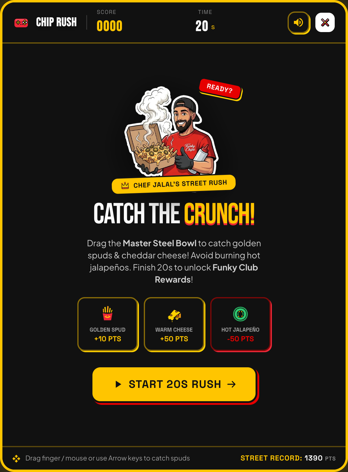 Funky Chips Chip Rush Retro Arcade Cabinet Interface & Point Rules