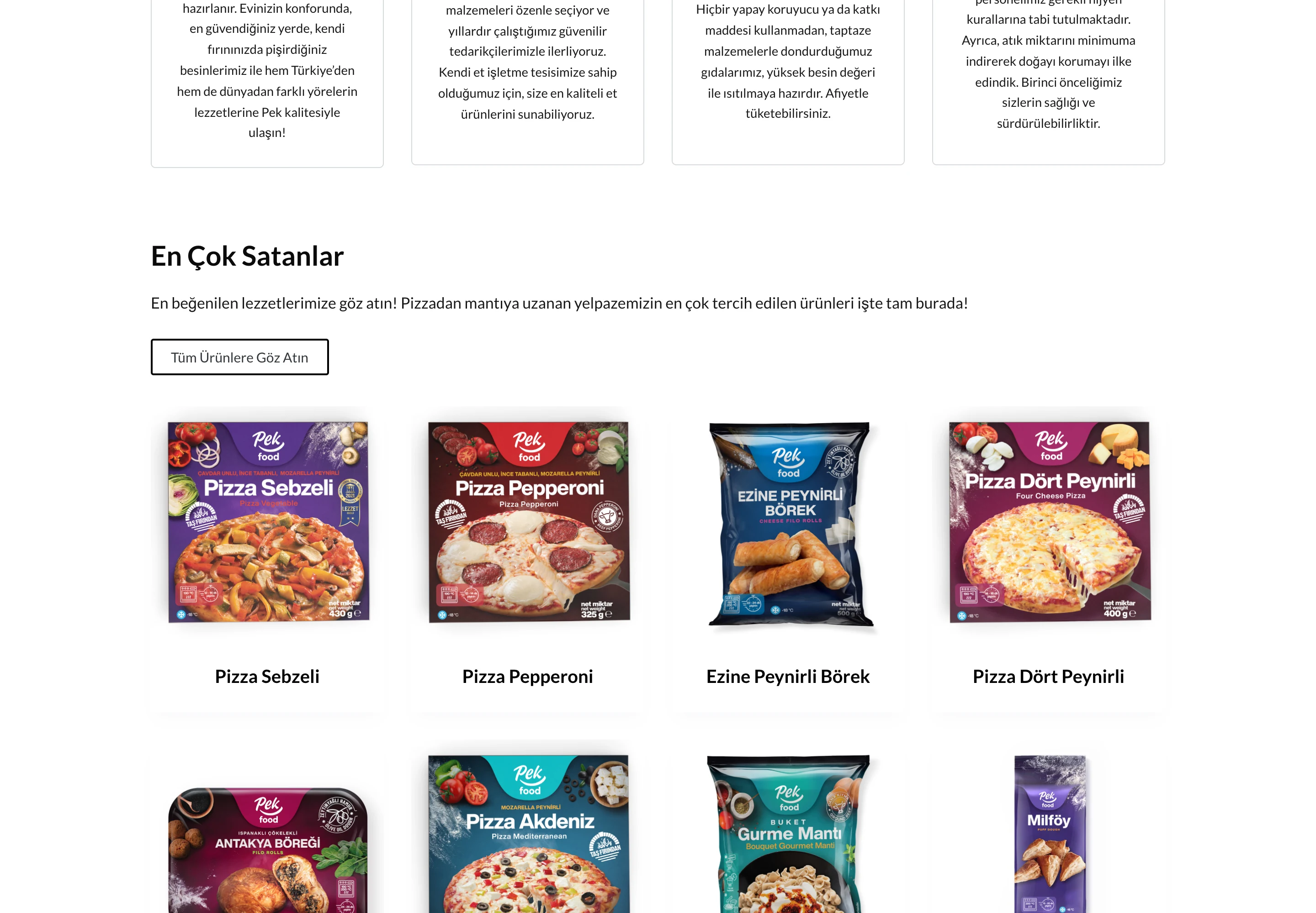 Pek Food V2 Product Catalog Grid — En Çok Satanlar