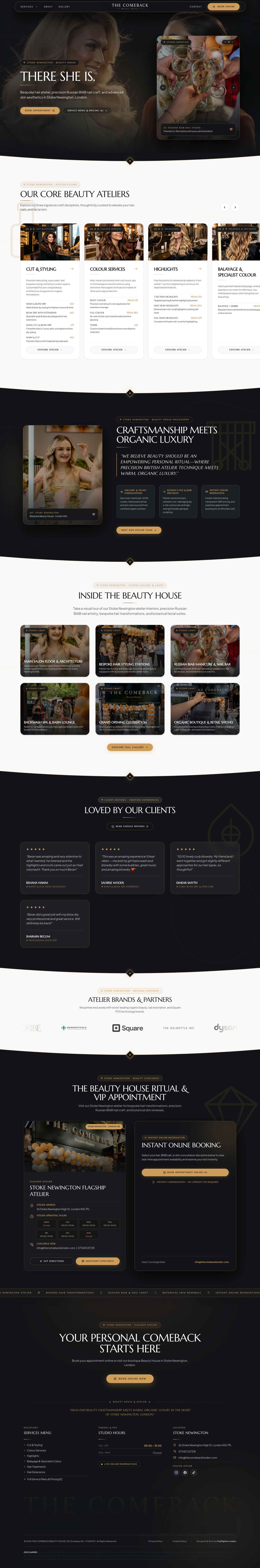 The Comeback London Luxury Beauty House & Hair Atelier Complete Full Page Flagship Website Architecture