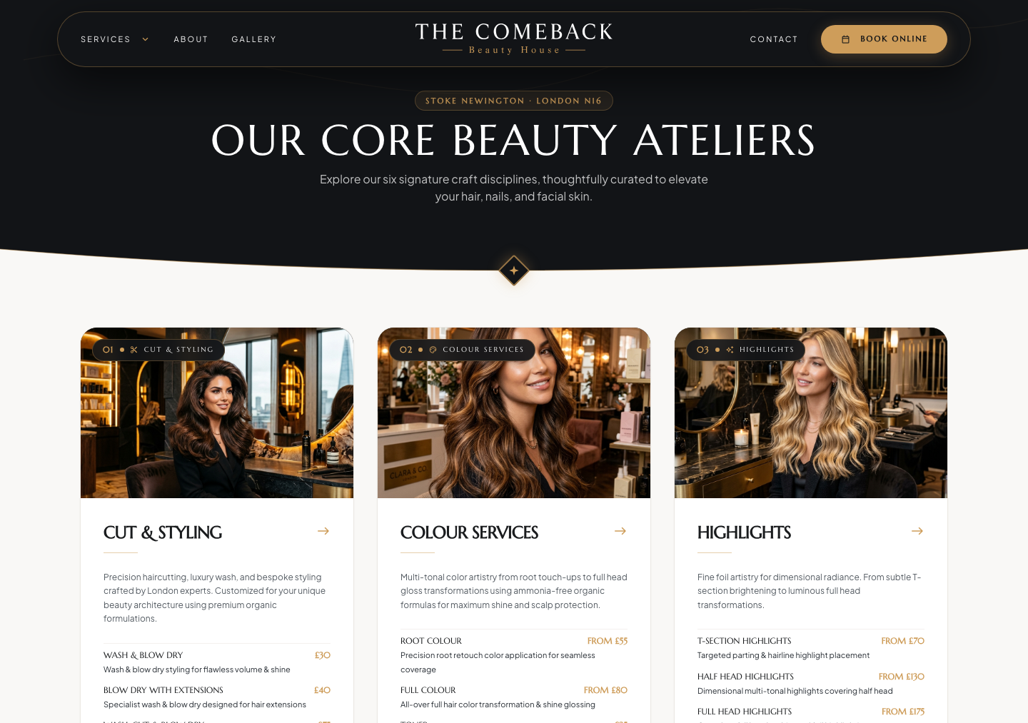 The Comeback London Structured Services & GBP Treatment Pricing Matrix